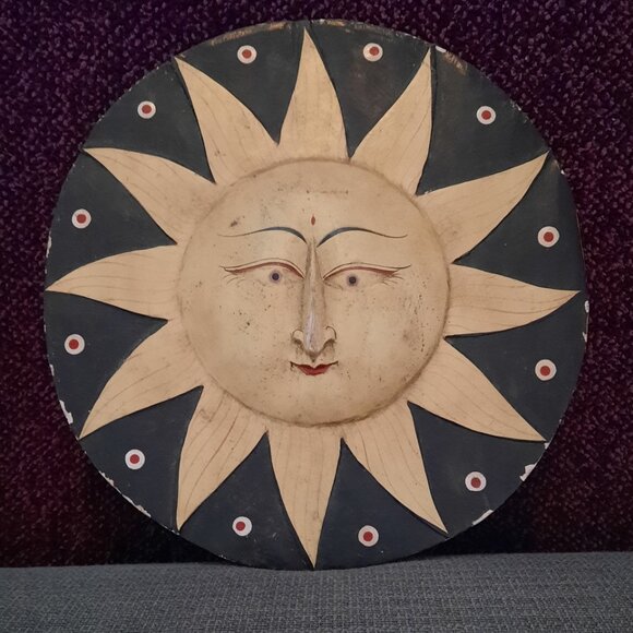 Vintage Whimsigoth Wooden Sun & Moon Plaque Wall Decor - Picture 5 of 12